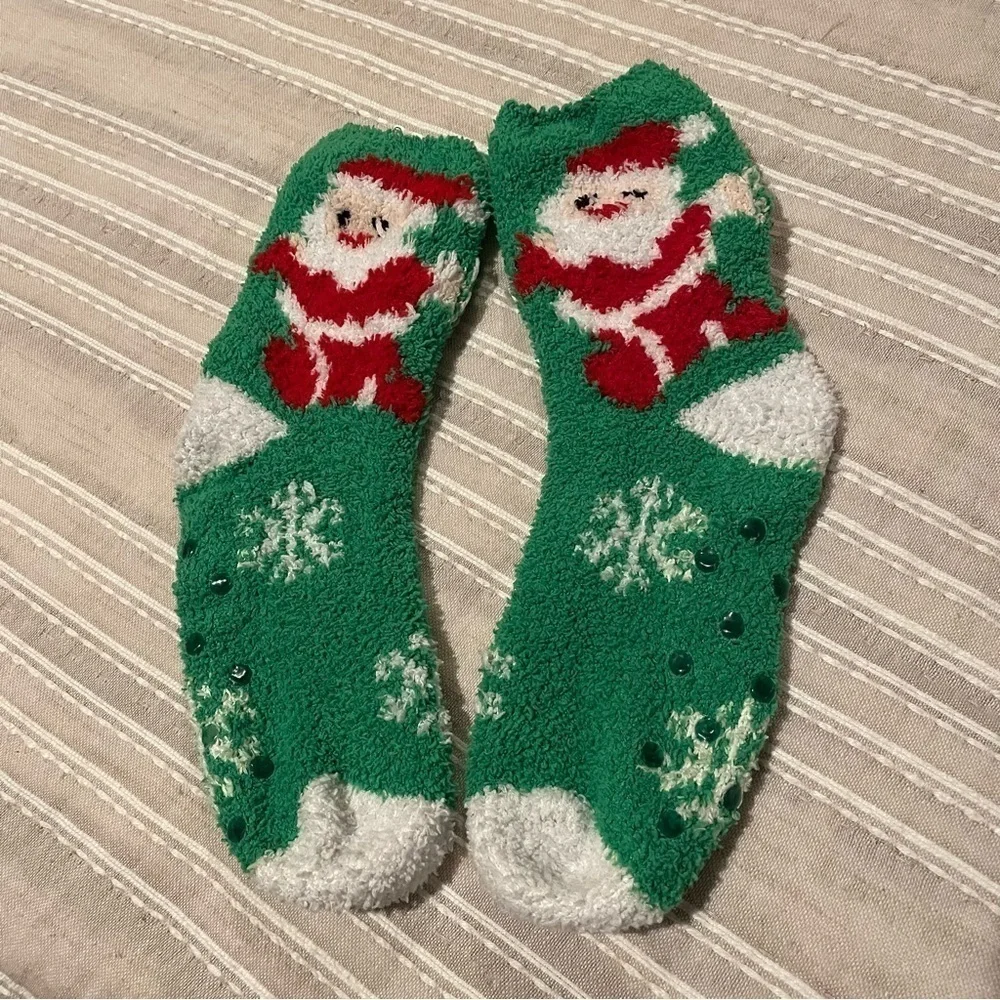 Unbranded Santa Claus Snowflake Stretchy Fuzzy Christmas Socks